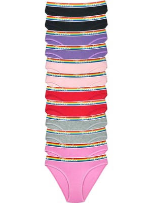Royaleks 12 Adet Beli Renkli Lastik Pamuklu Kadın Slip Tutku Külot