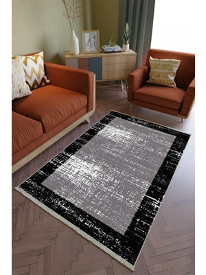 10 Post Online Salon Halısı Otantik Gri Siyah Yolluk Kaymaz Yuvarlak Oval Kesme Ince Yıkanabilir Halı