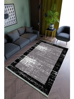 10 Post Online Salon Halısı Modern Gri Siyah Yolluk Kaymaz Yuvarlak Oval Kesme Ince Yıkanabilir Halı