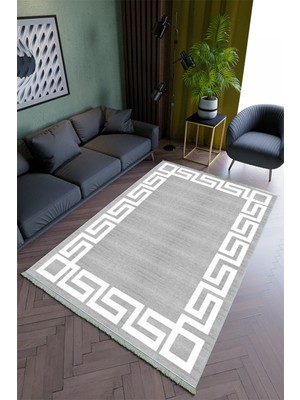 10 Post Online Salon Halısı Modern Gri Beyaz Yolluk Kaymaz Yuvarlak Oval Kesme Ince Yıkanabilir Halı