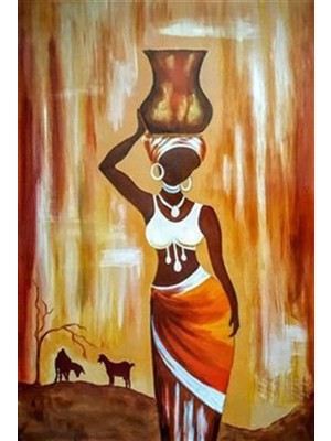 Pix Art Sanat Testi Tutan Afrikalı Kadın  40 x 60 cm