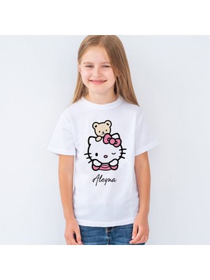 Morinna Kişiye Isme Özel Hello Kitty Baskılı Çocuk Tişört T-Shirt Mr-02