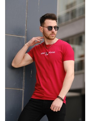 Oksit Army Nakışlı Slim Fit Likralı Erkek Tshirt