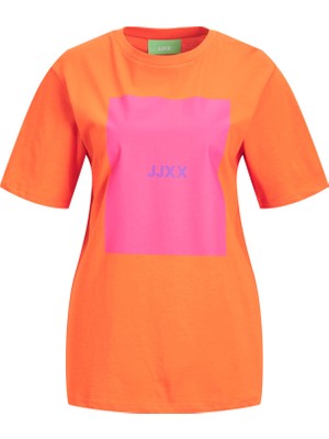 Jjxx Bisiklet Yaka Baskılı Turuncu Kadın T-Shirt 12204837