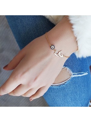 Nida Jewelry 925 Ayar Gümüş Arapça Isim Nazar Boncuğu Bileklik