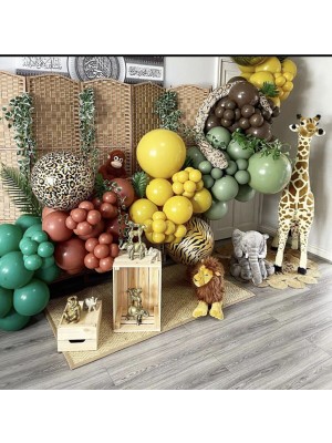 Rönesans Parti Yanık Turuncu-Koyu Yeşil-Kahverengi-Küf Yeşili-Zerdeçal Balon Seti 70 Adet