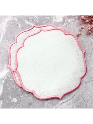 Weare2 Pembe Renkli Nakışlı Keten Efektli 2'li Kokteyl Peçetesi