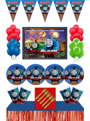 Parti Furyası Thomas ve Arkadaşları Doğum Günü Konsepti Afişli Masa Etekli 24 Kişilik Thomas ve Arkadaşları  doğum Günü Seti 