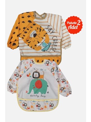 Babydonat Giyilebilir Kollu Mama Önlüğü 0-2 Yaş (Kaplan-Safari)