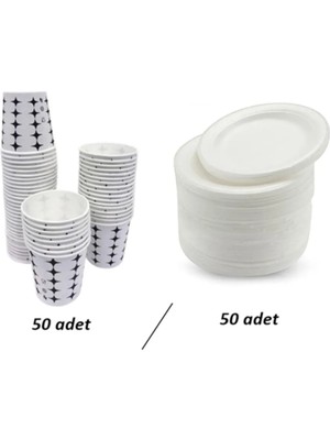 Kumsal Mutfak Anı Karton Bardak 50 Adet + Köpük Tabak 50 Adet - V