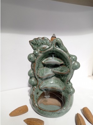 Özşifa Hediyelik Seramik Geri Akış Şelale Buhurdanlık Yaprak Motifli