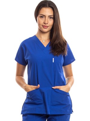 Simirna Üniforma Cerrahi Doktor Hemşire Scrubs Saks Mavisi Forma Tek Üst