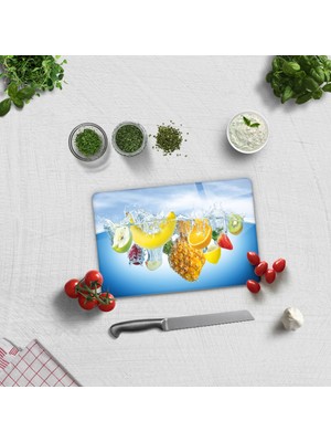 Decorita Tropik Meyveler | Cam Kesme Tahtası - Cam Kesme Tablası | 20cm x 30cm