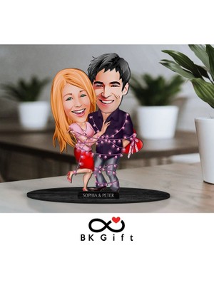 Bk Gift Kişiye Özel Sevgililer Karikatürlü Ahşap Biblo, Sevgililer Günü Hediyesi, Doğum Günü Hediyesi, Yıl Dönümü Hediyesi-2