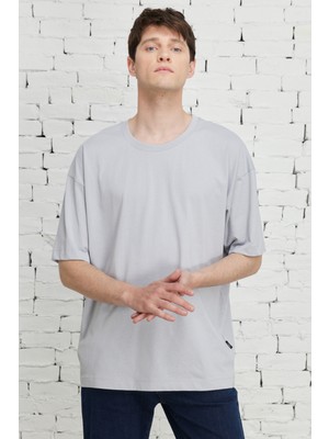 Altınyıldız Classics Erkek Gri Oversize Bol Kesim Bisiklet Yaka %100 Pamuk Tişört