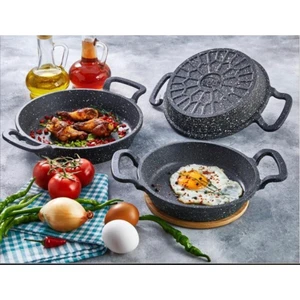 3 Lü Granit Döküm Sahan Tava Seti - Yanmaz Yapışmaz 18/20/22 cm 3 Boy