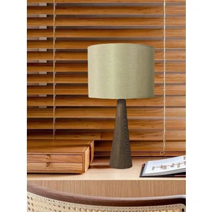 Ahşap Konik Gövdeli Dizayn Abajur Kumaş Başlık Pudra