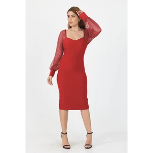 Neşeli Butik Kadın Yeni Sezon Kolları Tül Midi Boy Likralı Elbise NB10004