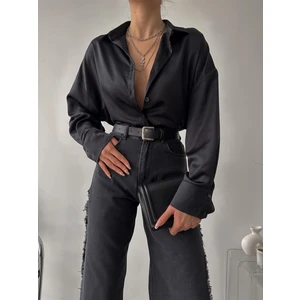 Valeria Vilson Kadın Oversize Saten GÖMLEK-SIYAH(1117)10