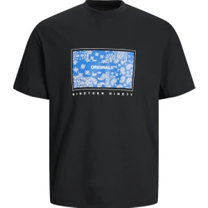 Jack & Jones Jorpaısley Front Tee Ss Crew Neck Mc Siyah Erkek T-Shirt 12235738-Tap S
