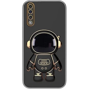 Samsung Galaxy A70 Kılıf Kamera Korumalı Astronot Desenli Standlı Silikon Siyah