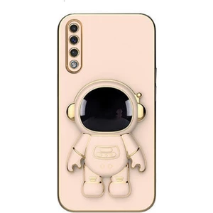 Samsung Galaxy A70 Kılıf Kamera Korumalı Astronot Desenli Standlı Silikon Pembe