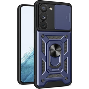 Samsung Galaxy S23 Kılıf Case Sert Silikon Tank Aramid Sürgülü Vega Yüzüklü Lacivert