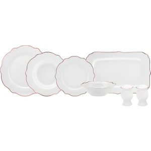 Daisy Rose Wave Shape Kayıklı 27 Parça 6 Kişilik Porselen Yemek Takımı