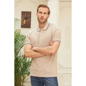 Erkek Slim Fit Düz Polo Yaka T-Shirt Bej