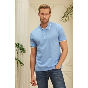 Erkek Slim Fit Düz Polo Yaka T-Shirt Mavi