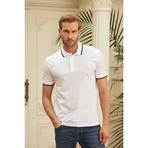 Erkek Slim Fit Düz Polo Yaka T-Shirt Beyaz