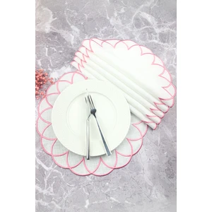 Pembe Renkli Modern Nakışlı Yuvarlak 6'lı Amerikan Servis