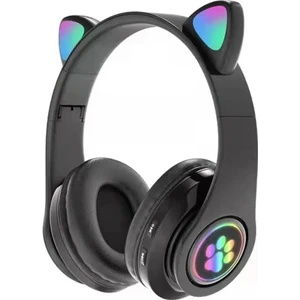 Kedi Kulak Rgb LED Işıklı Kablosuz Bluetooth Kulaklık Mikronlu Hafıza Kartı Girişli Kedi Kulaklık
