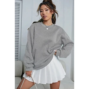 Kadın Gri Basic 0 Sıfır Yaka Baskısız Düz Oversize Salaş Bol Kesim Sweatshirt10