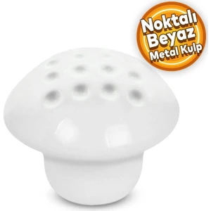 Noktalı Mantar Düğme Kulp Çekmece Dolap Kapak Kulpu Kulbu Beyaz Metal Kulp
