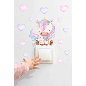 Sticker Ekspres Sevimli Unicorn ve Kalpler U1 Priz Üstü Sticker