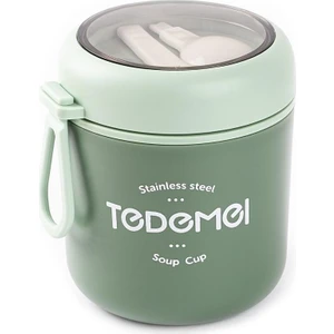 Tedemei Paslanmaz Çelik Yuvarlak Kaşıklı Yemek Taşıma Kabı 530 ml