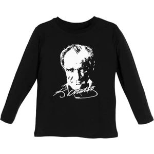 Fires Giyim %100 Pamuk Mustafa Kemal Atatürk Baskılı Uzun Kol Çocuk Badi,t-Shirt