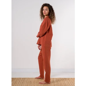 Lino Keten Gömlek Pijama Kiremit