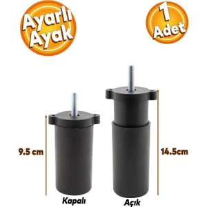İstanbul e-Hırdavat Gizli Mobilya Kanepe Sehpa Tv Ünitesi Koltuk Orta Destek Ayağı Ayarlanabilir 9.5 cm Siyah Baza Ayak