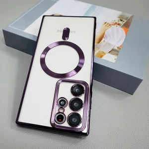 Galaxy S23 Ultra Kılıf Magsafe Wireless Şarj Özellikli 3D Kamera Korumalı Arkası Şeffaf Silikon