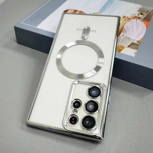 Galaxy S23 Ultra Kılıf Magsafe Wireless Şarj Özellikli 3D Kamera Korumalı Arkası Şeffaf Silikon