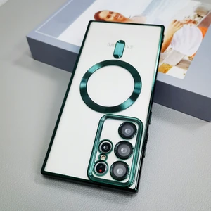 Galaxy S23 Ultra Kılıf Magsafe Wireless Şarj Özellikli 3D Kamera Korumalı Arkası Şeffaf Silikon