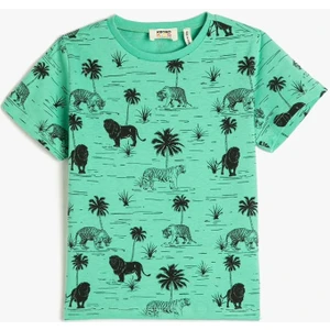 3SKB10187TK 911 A.yeşil Desenli Erkek Çocuk Pamuk Jersey T-Shirt