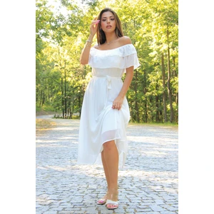 Neşeli Butik Kadın Bağlama Detaylı Madonna Yaka Yeni Sezon Şifon Elbise NB8060