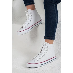 Erkek Sneaker Bilekli Convers Modeli Keten Spor Ayakkabı Beyaz