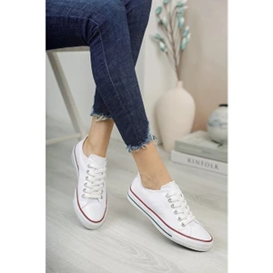 Uniseks Sneaker Kısa Convers Modeli Keten Spor Ayakkabı Beyaz