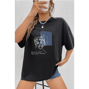 Unisex Minimal Line Drawing Baskılı T-Shirt