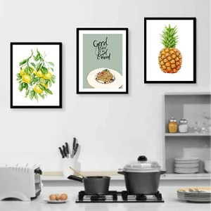 Trend Poster Mutfak Good Mood Limon Ananas Renkli Duvar Tablosu Retro Ahşap Poster
