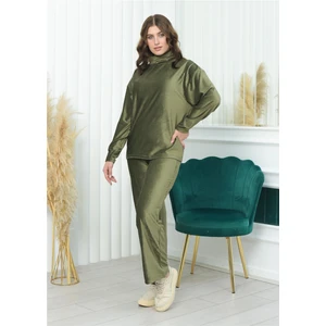 Yarım Boğazlı Fitilli Kadife Takım Haki Rengi